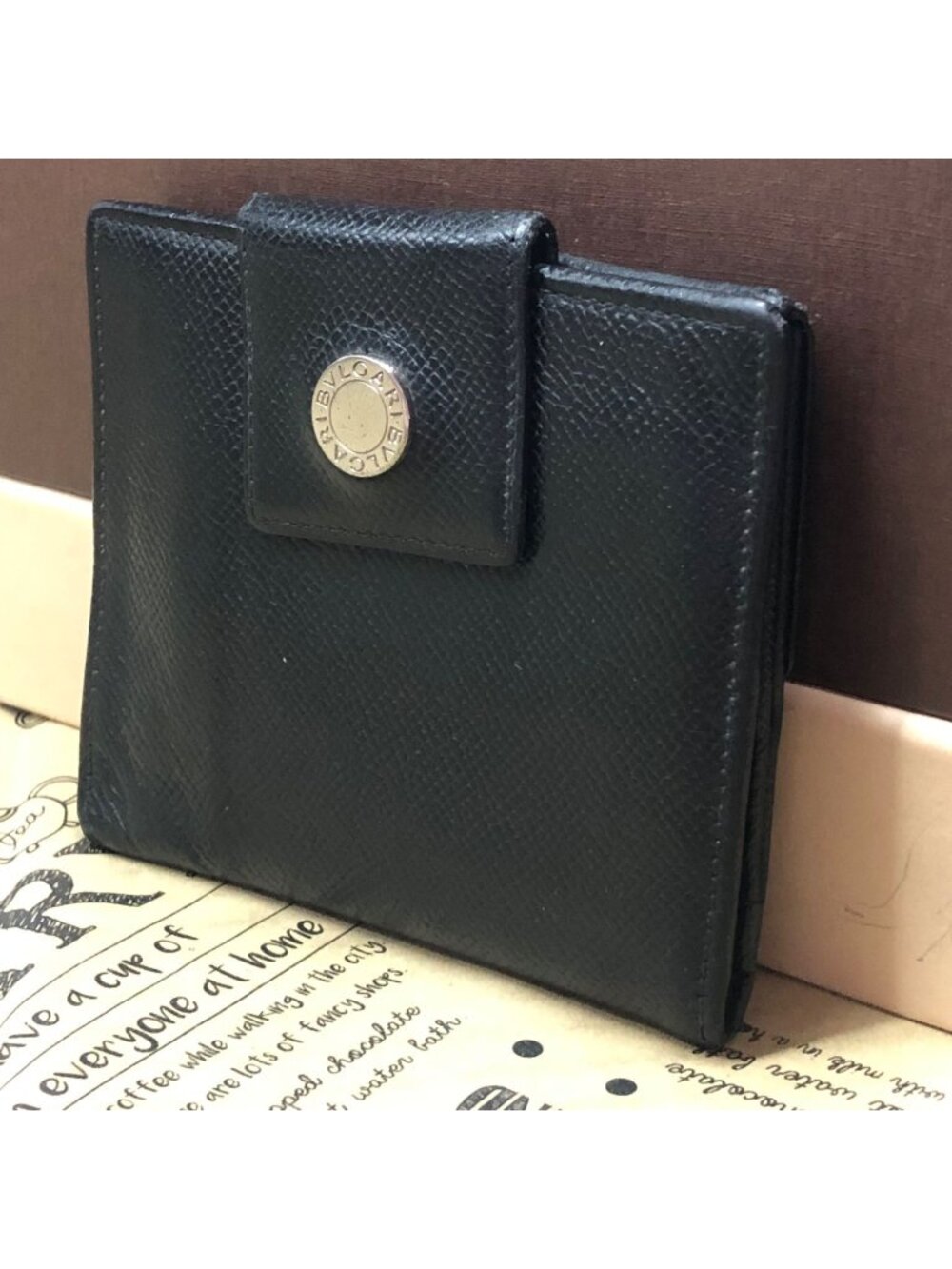 Bvlgari Classico Line Logo Clip Bifold Wallet Simple Black